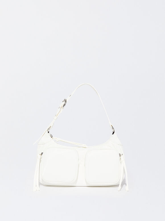 Shoulder Bag With Outer Pockets, White, hi-res