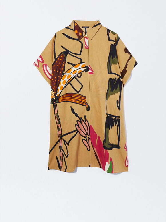 Printed Shirt Dress, Multicolor, hi-res