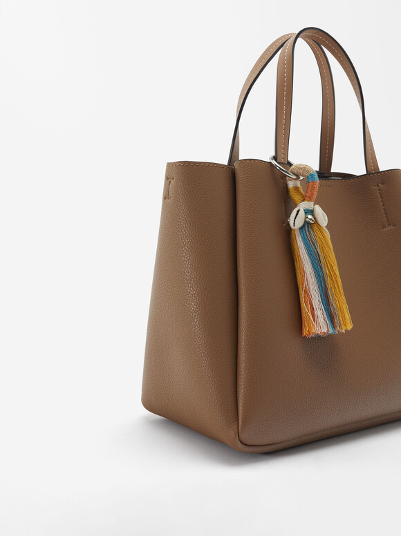 Tote Bag With Pendant, Camel, hi-res