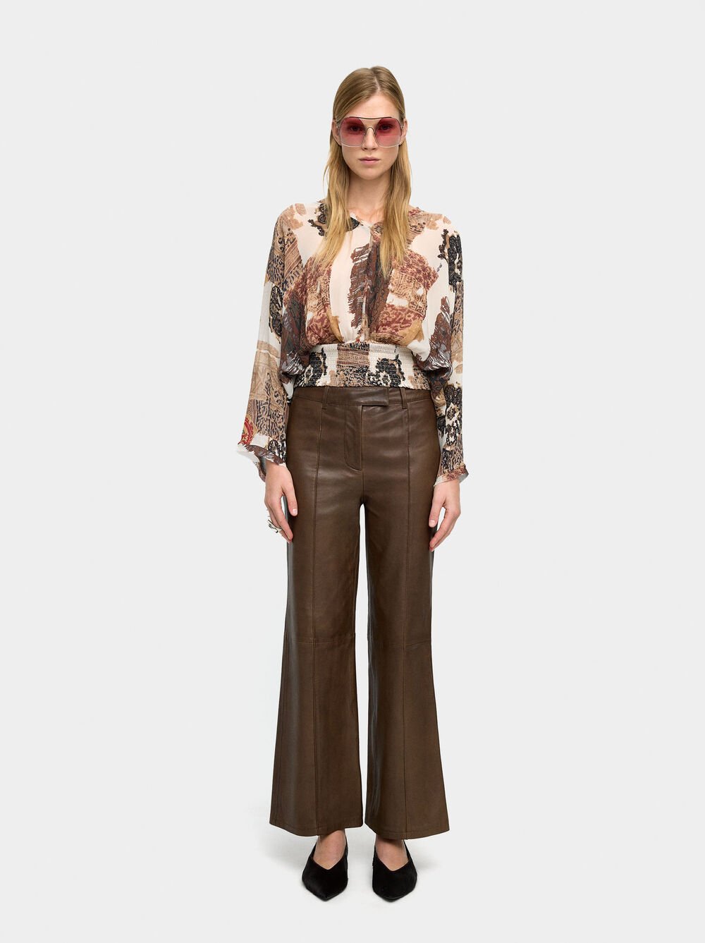 Flare leather trousers