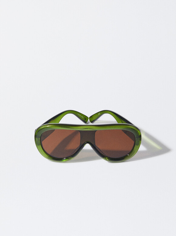 Oval Sunglasses, Green, hi-res