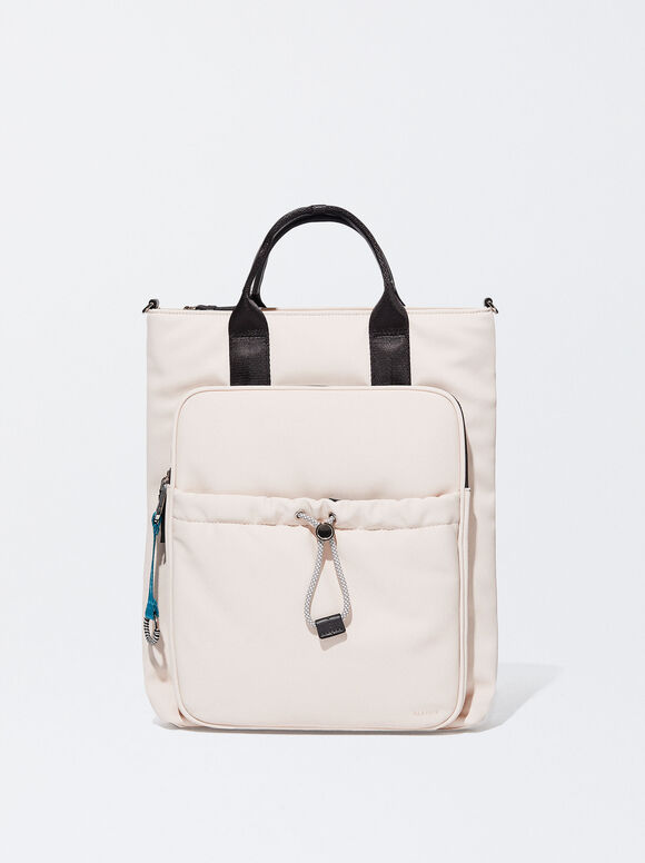 15" Nylon-Effect Laptop Backpack, Ecru, hi-res