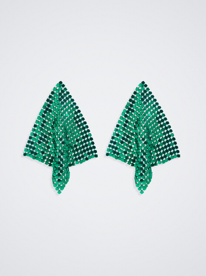Mesh Earrings, Green, hi-res