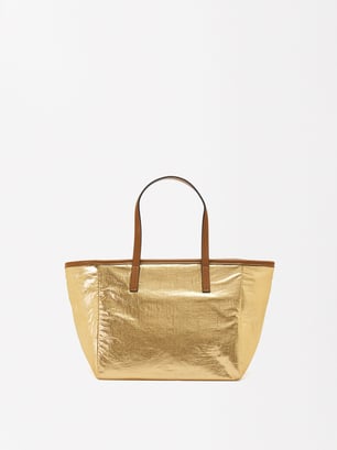 Metallic Shopper Bag M, Golden, hi-res