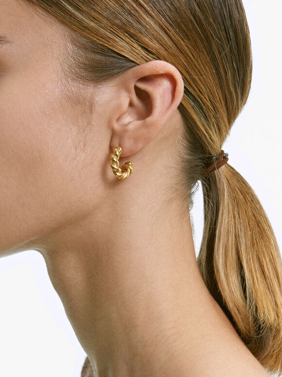 Golden Stainless Steel Hoop Earrings, Golden, hi-res