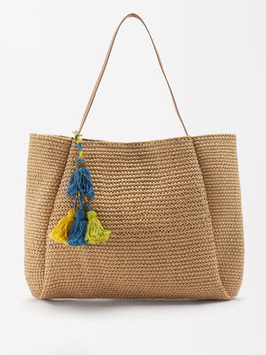 Straw Effect Shopper Bag With Pendant image number 0.0