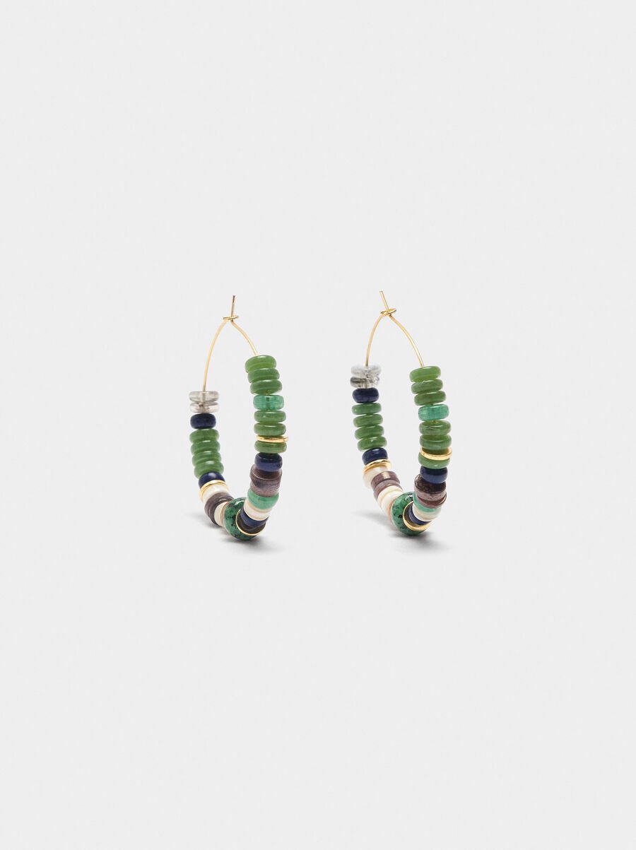 Hoop earrings with stone and resin beads