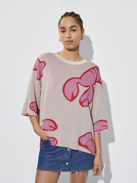 Jacquard Round-Neck Sweater, Multicolor, hi-res