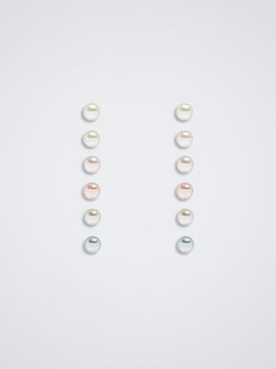 Pack Of Multi-Finished Earrings With Pearls, Multicolor, hi-res