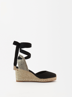 Lace Up Fabric Wedges, , hi-res