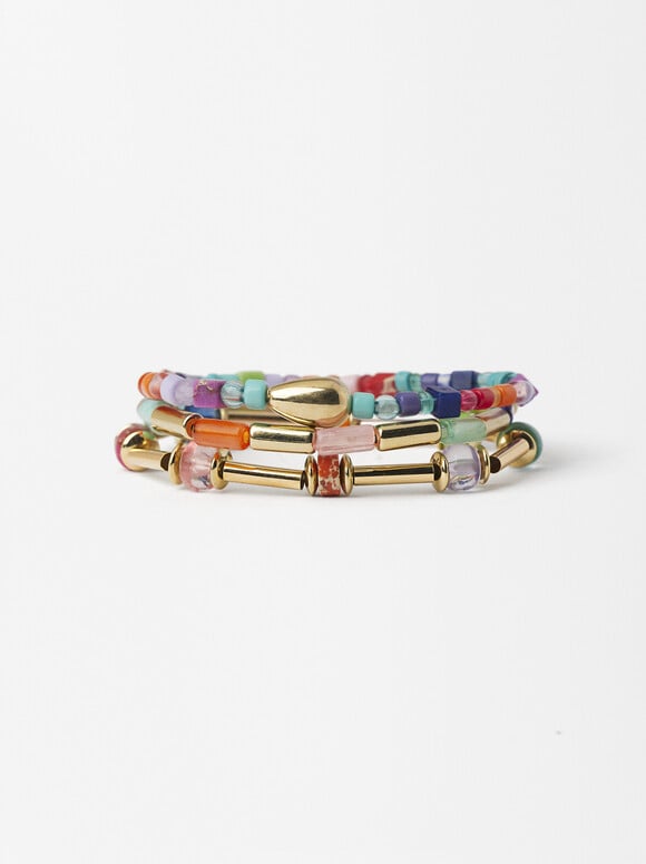 Set Of Elastic Bracelets With Stone, Multicolor, hi-res