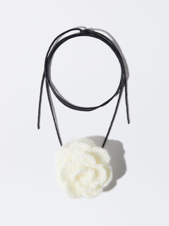 Flower Choker Necklace, Beige, hi-res