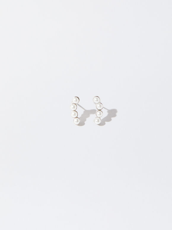 Earrings With Pearls, Silver, hi-res