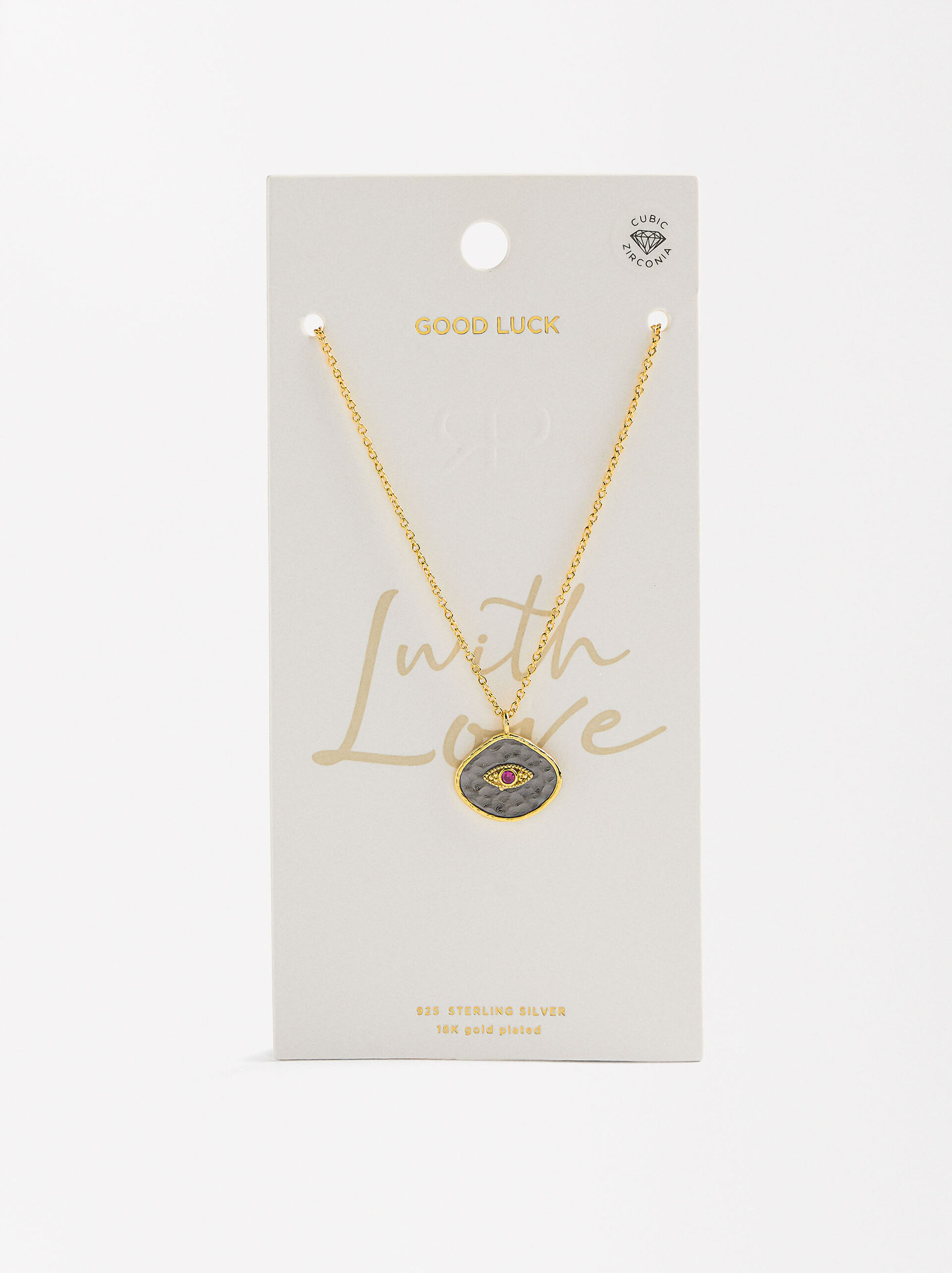 Short necklace with eye zirconia - 925 sterling silver image number 4.0