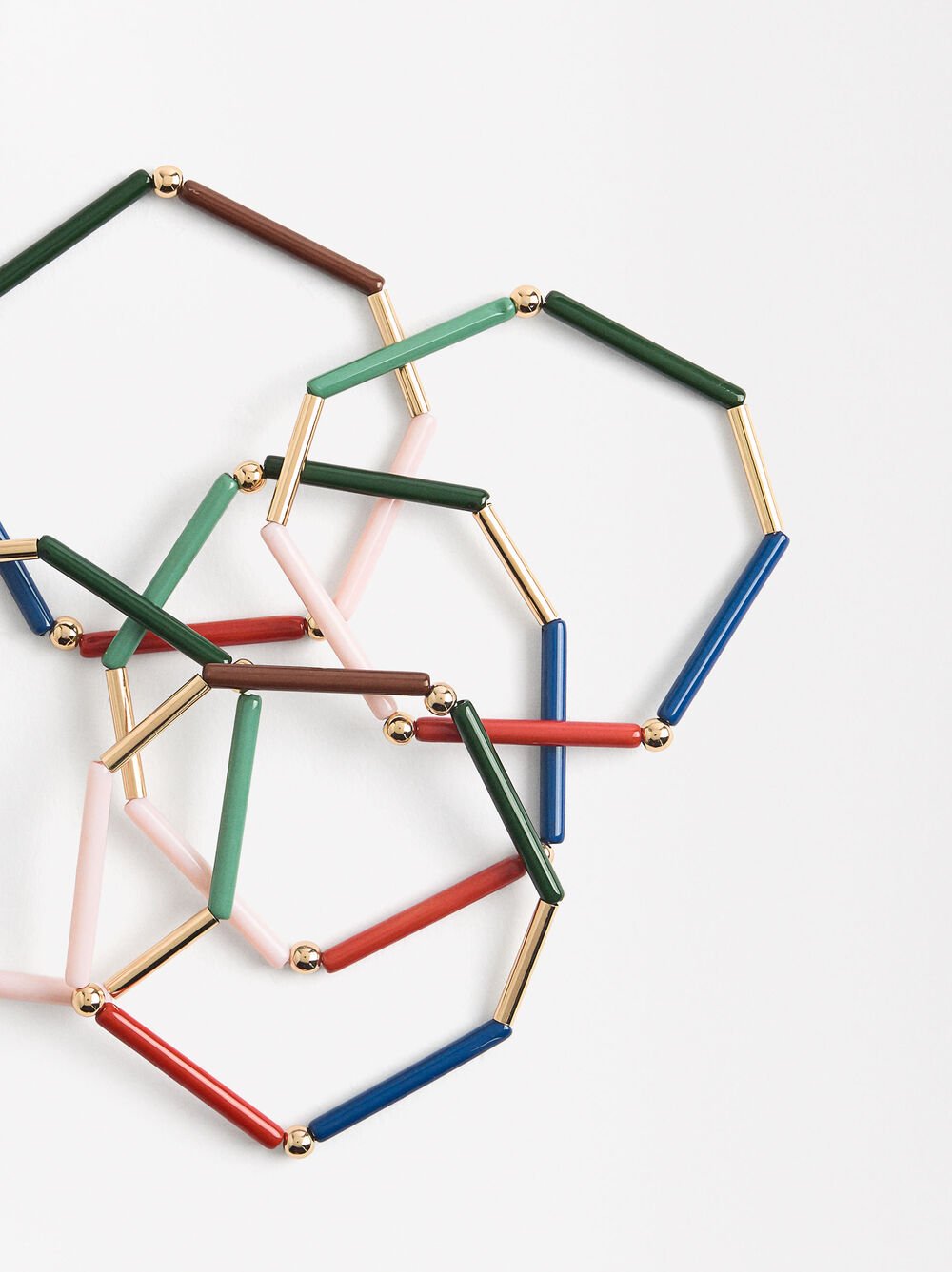 Set of multicolored segmented bracelets