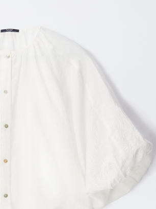 Puff Sleeve Shirt, White, hi-res