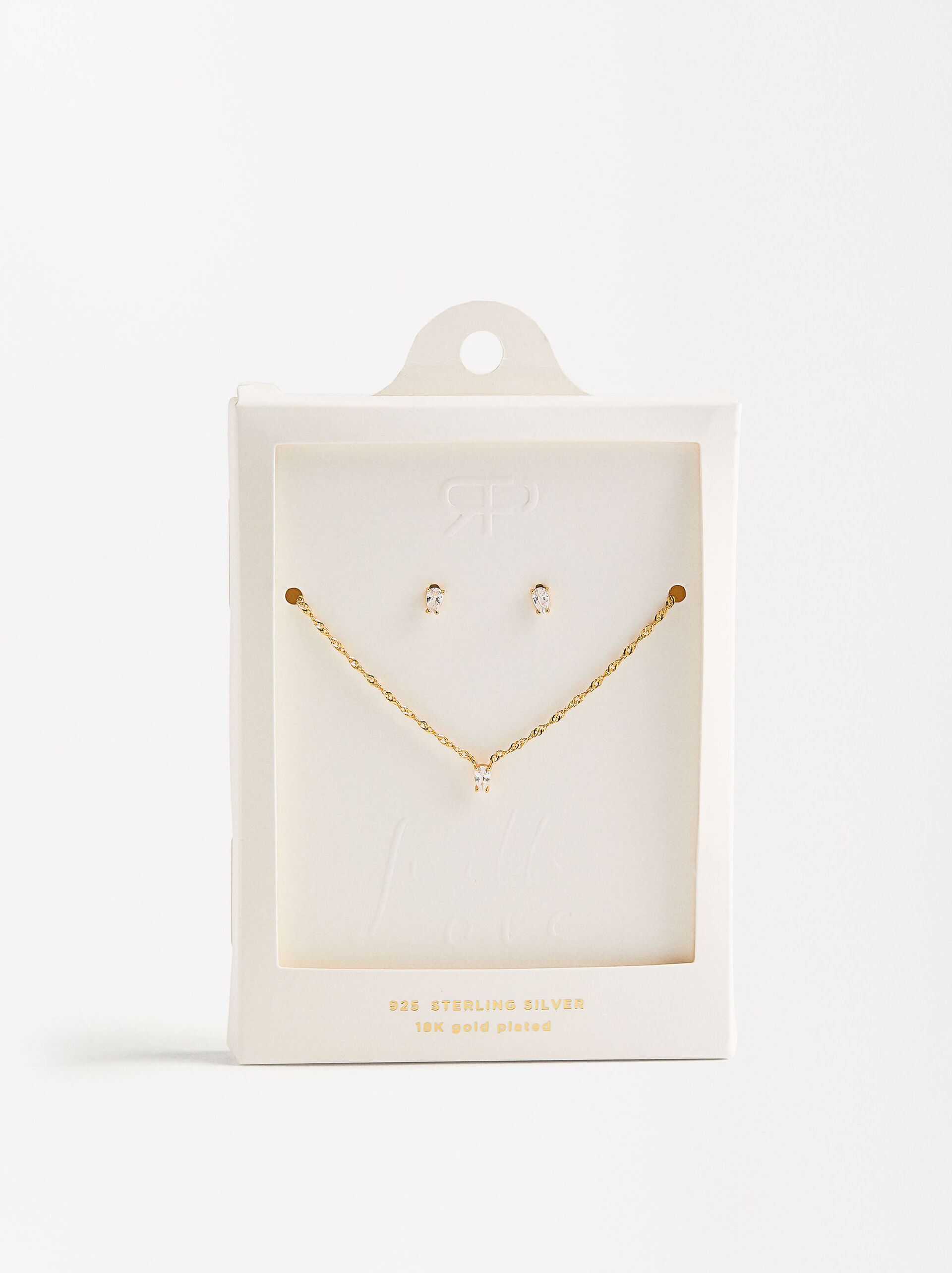 Necklace and earring set with zirconias - 925 sterling silver image number 1.0