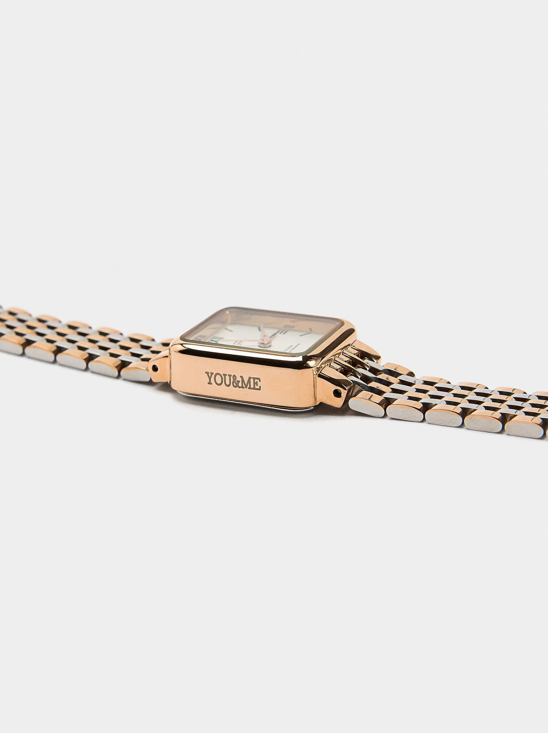 Square watch with a stainless steel bracelet image number 1.0