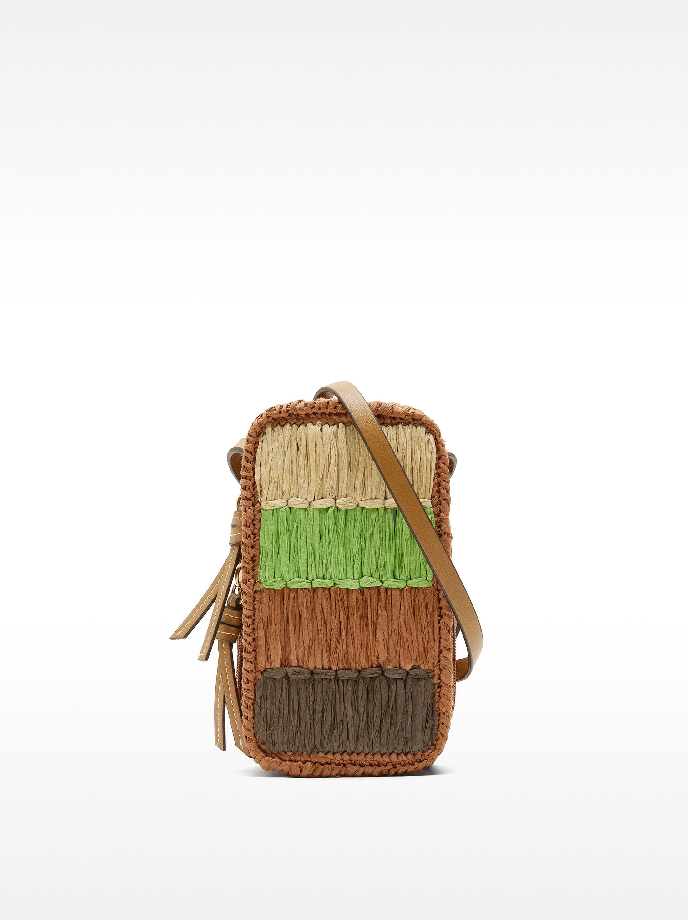 Multicolor phone bag with straw effect image number 0.0