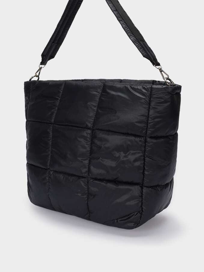 Quilted Nylon Tote Bag, Black, hi-res