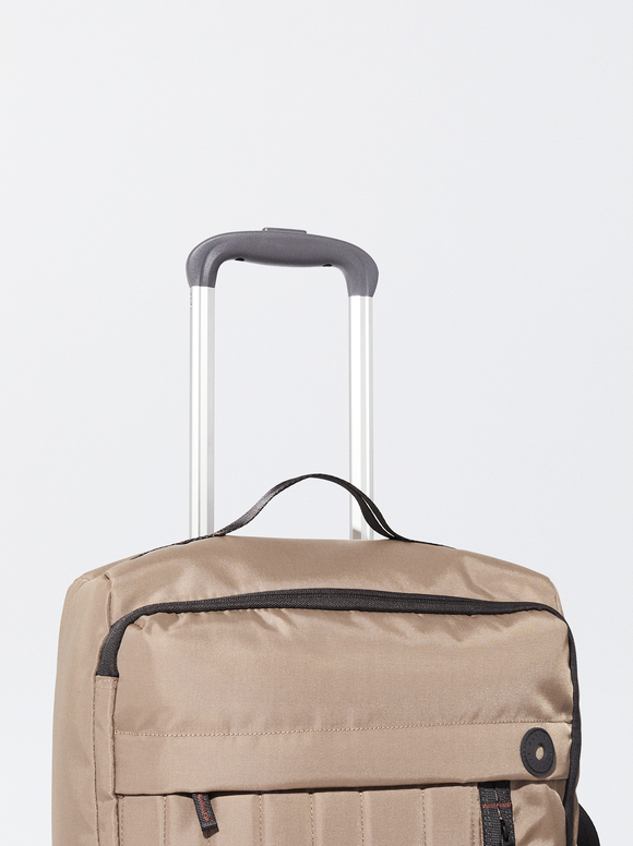 Valise Cabine En Nylon, Marron, hi-res