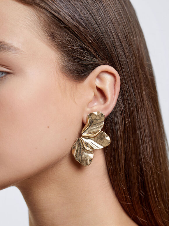 Mittelgroße Ohrringe Mit Blume, Golden, hi-res