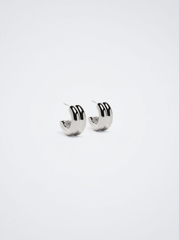 Créoles En Acier Dorées, Argent, hi-res