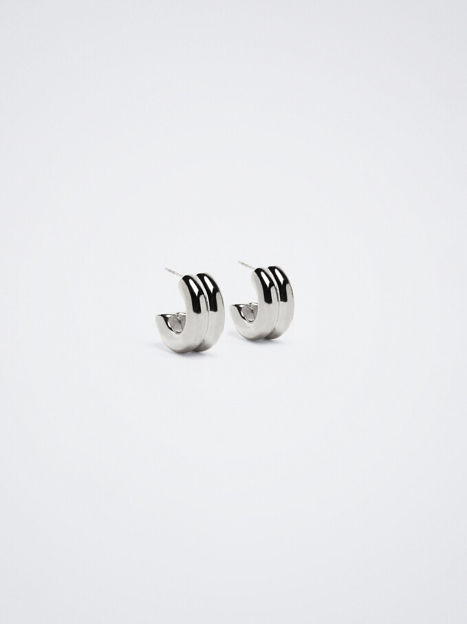 Pendientes De Aro De Acero Plateados, Plateado, hi-res