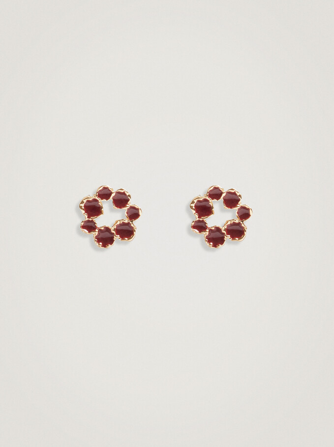 Short Flower Earrings, Bordeaux, hi-res