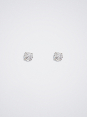 925 Silver Stud Earrings With Zirconia, Silver, hi-res
