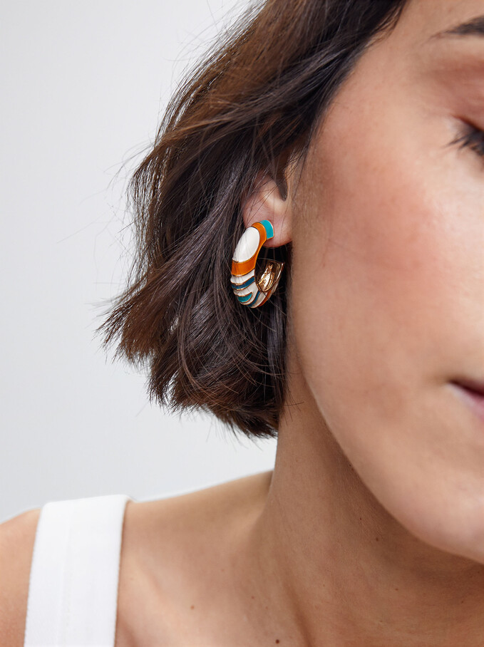 Pendientes De Aro Con Esmalte, Multicor, hi-res