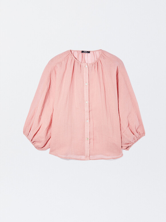 Puff Sleeve Shirt, Pink, hi-res