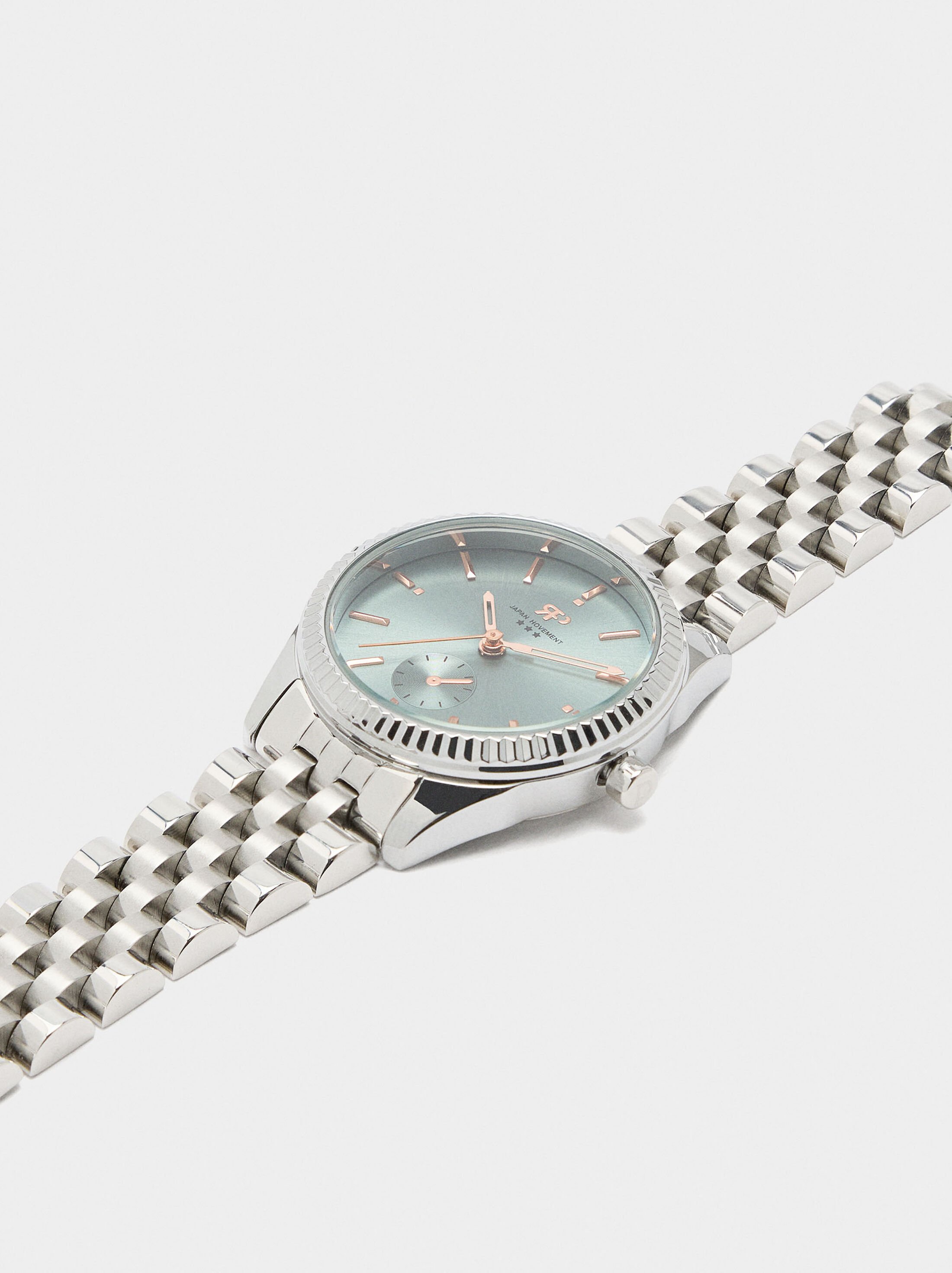 Round watch with stainless steel bracelet image number 2.0