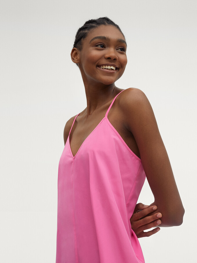V-Neck Dress With Shoulder Straps, Pink, hi-res