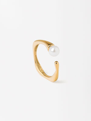 Ring With Freshwater Pearl - Stainless Steel