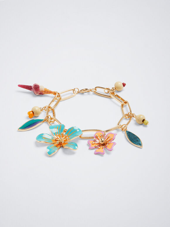 Bracelet With Flowers And Seashell, Multicolor, hi-res