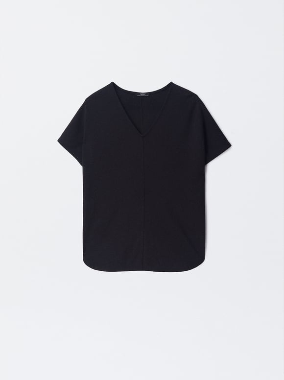 Camiseta Básica Cuello Pico, Negro, hi-res