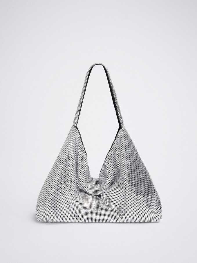 Mesh Fabric Shoulder Bag, Silver, hi-res