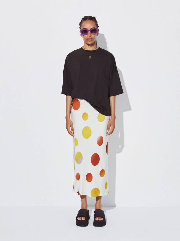 Printed Midi Skirt, Multicolor, hi-res