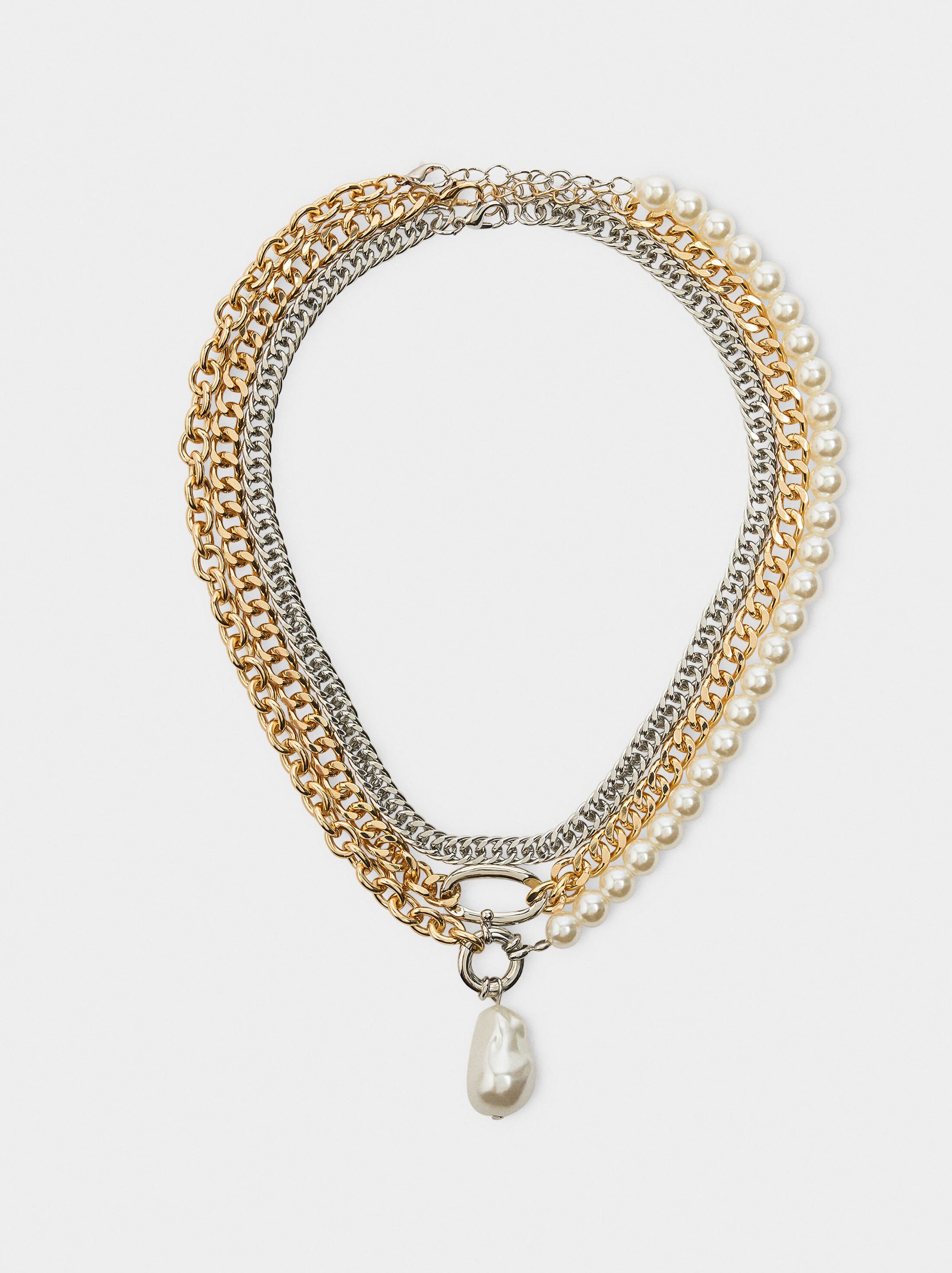Set of bicolor link necklaces with pearls image number 0.0