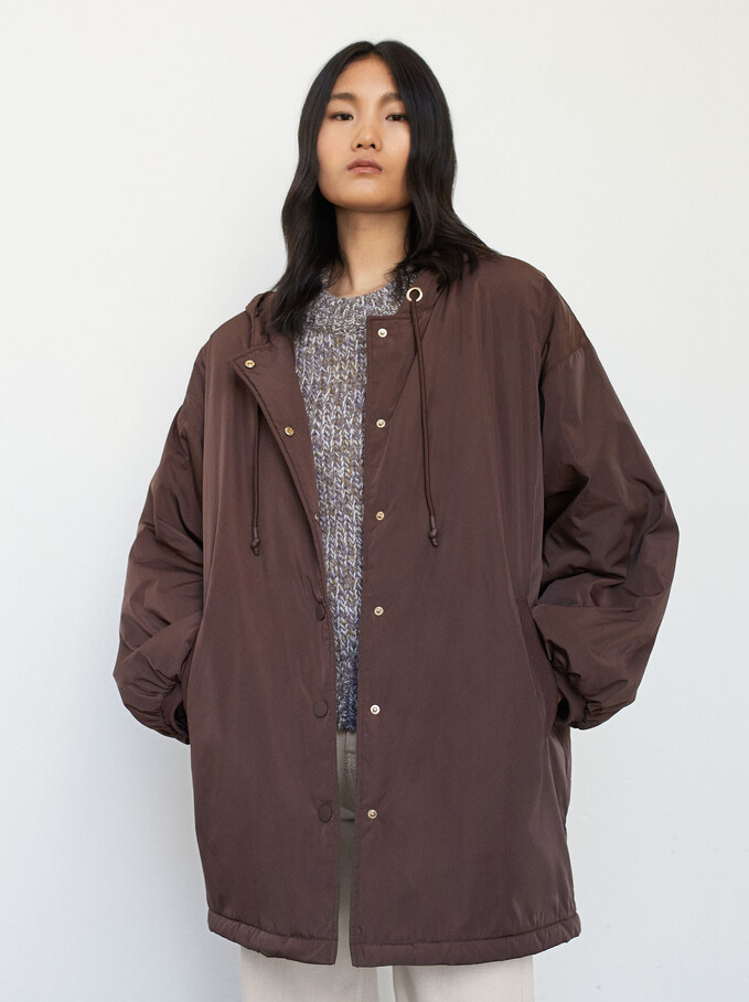 Jacket With Pockets And Hood, Brown, hi-res