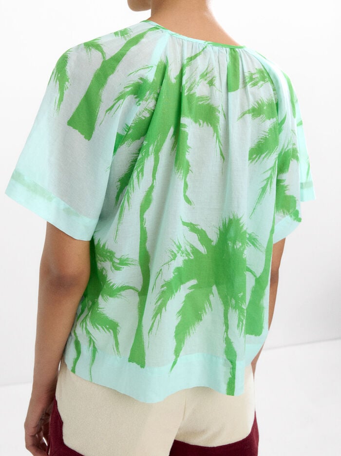 Blusa de 100% algodón con estampado de palmeras