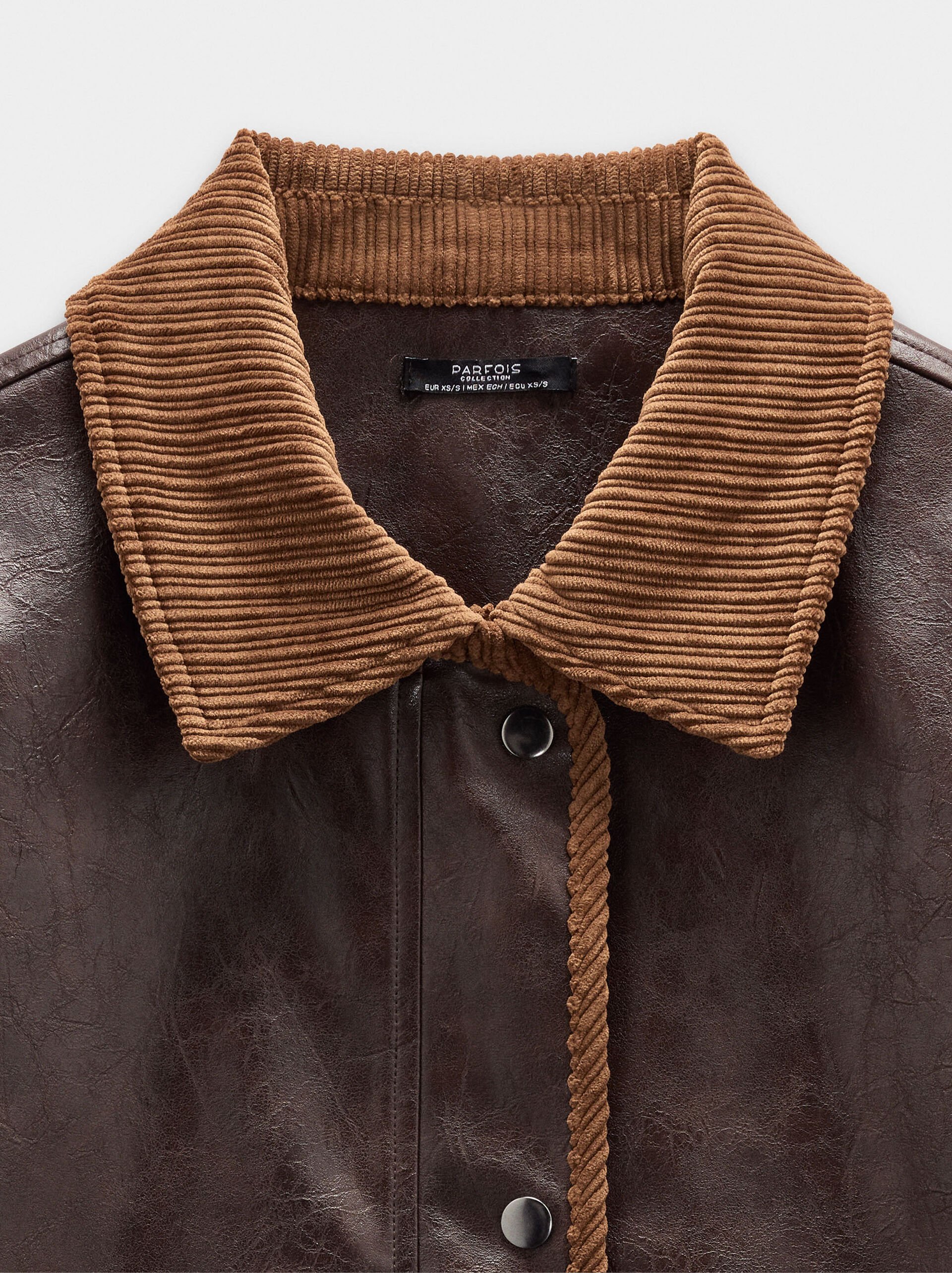 Leather-effect jacket with contrast collar image number 6.0