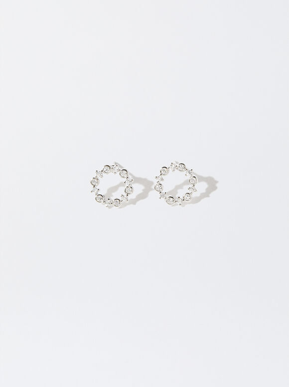 Gold-Toned Earrings With Cubic Zirconia, Silver, hi-res