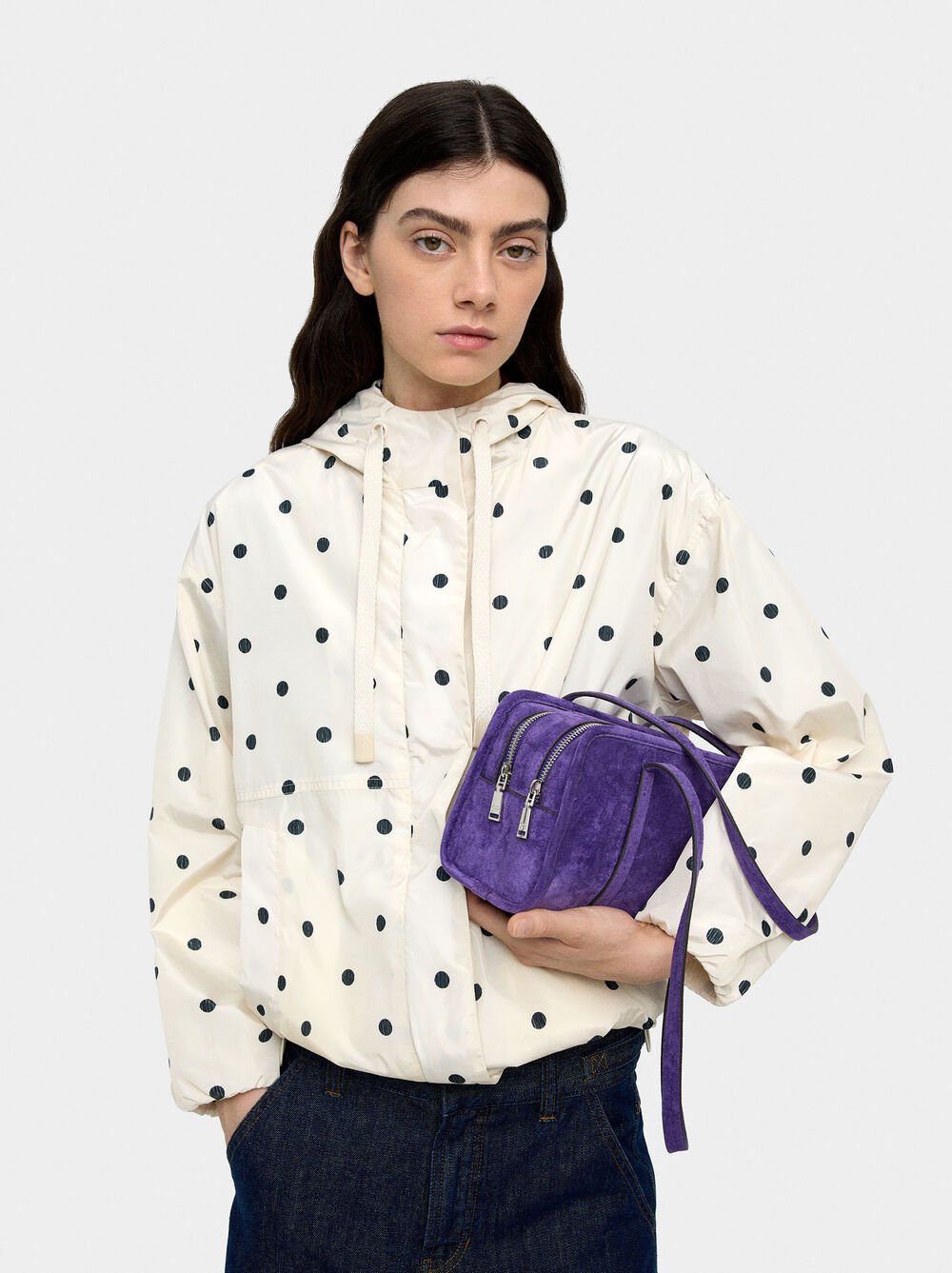 Polka dot parka with hood