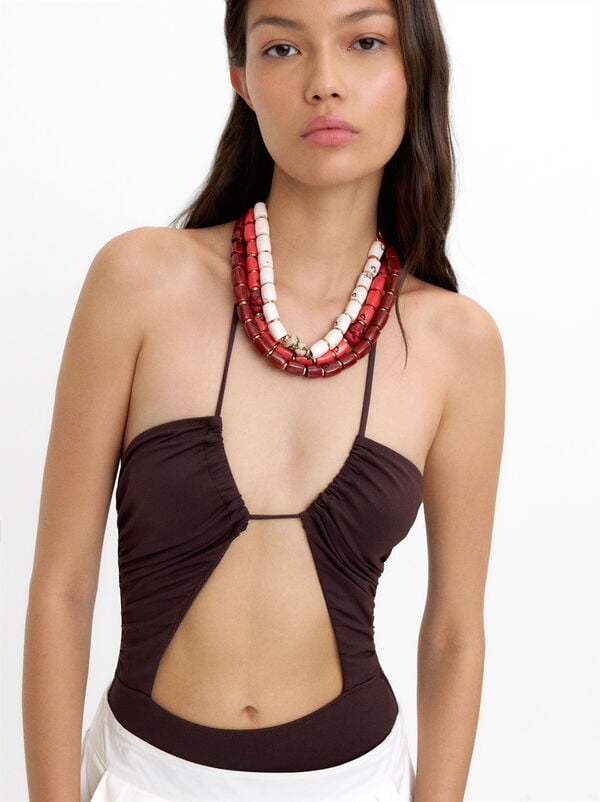 Maxi triple necklace with stones