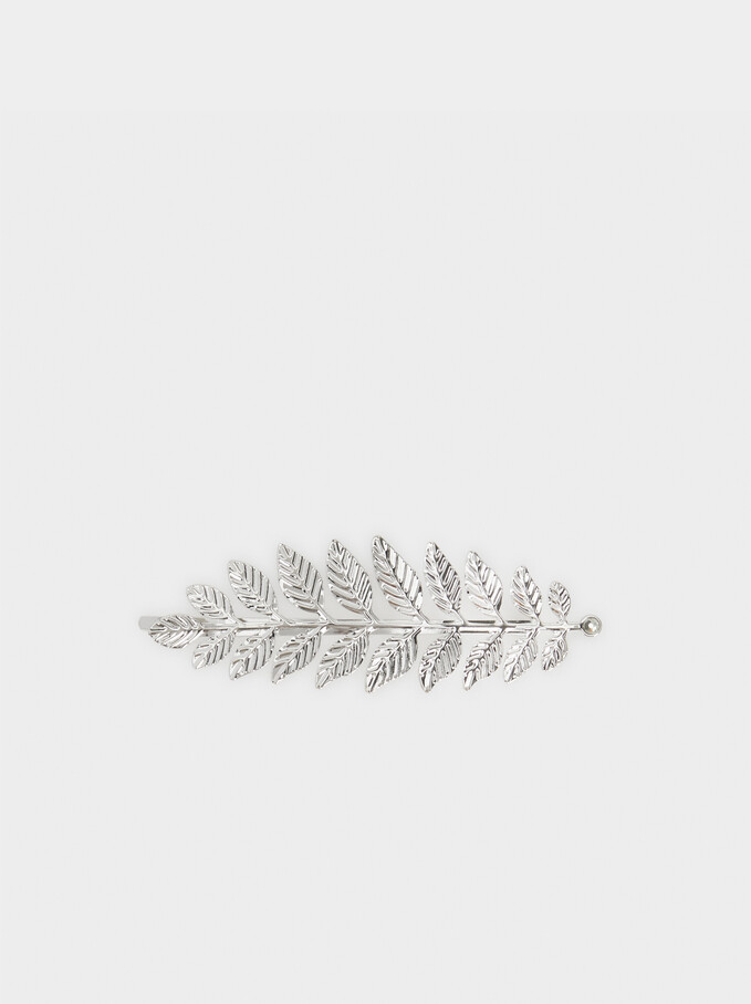 Leaf Hair Clip , Silver, hi-res