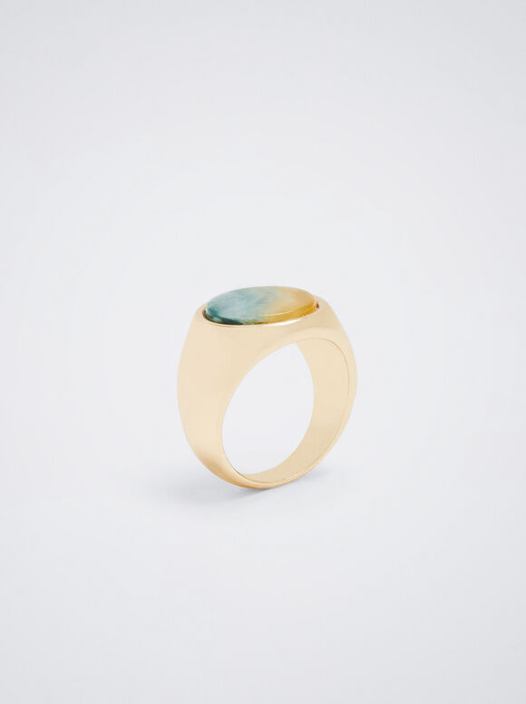 Resin Signet Ring, Green, hi-res
