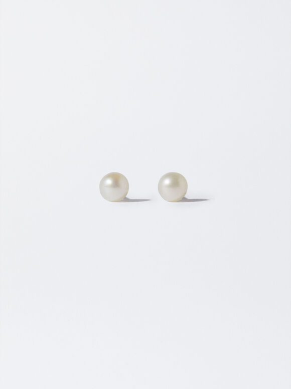 Ohrstecker Aus Stahl Mit Perlen, Golden, hi-res