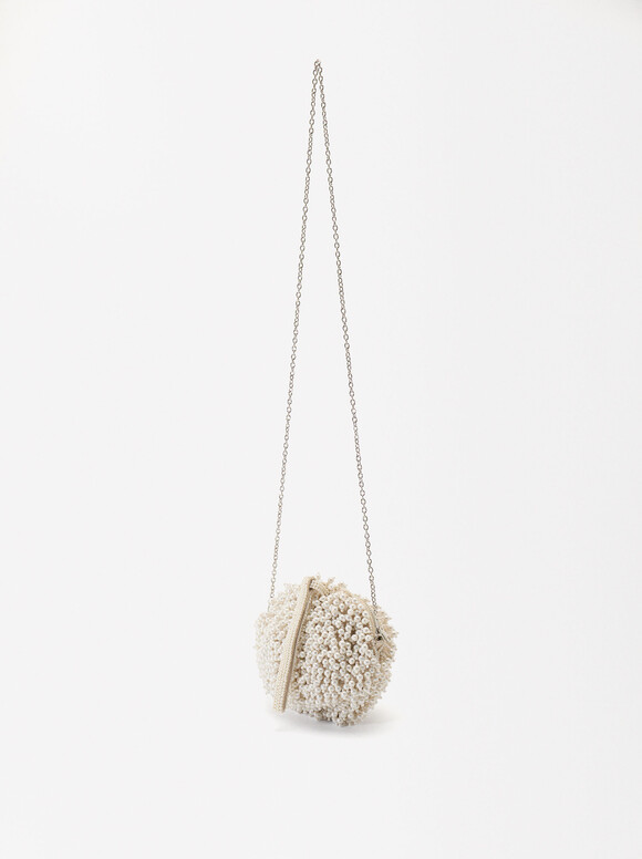 Party Handbag With Beads, White, hi-res
